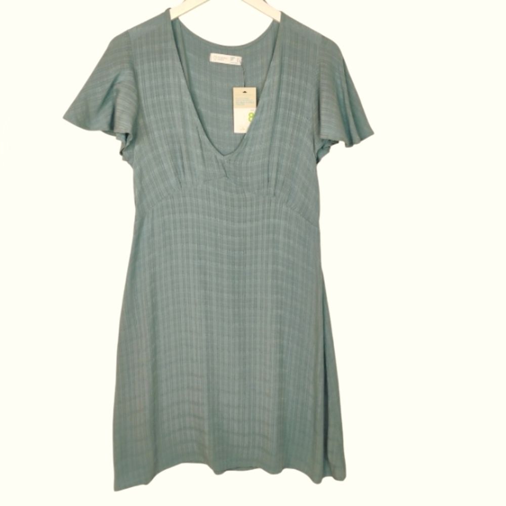 Primark Dress with Flutter Sleeves Blue Green Size 8 NWT